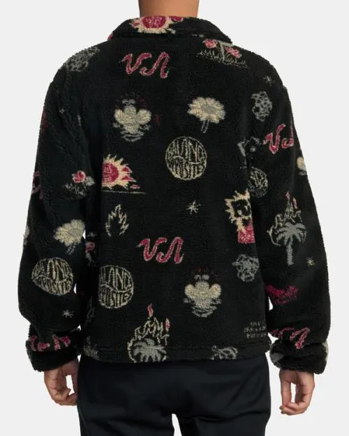 Rvca Groove ZipUp Sherpa Jacket Black Men Hoodies and Sweatshirts