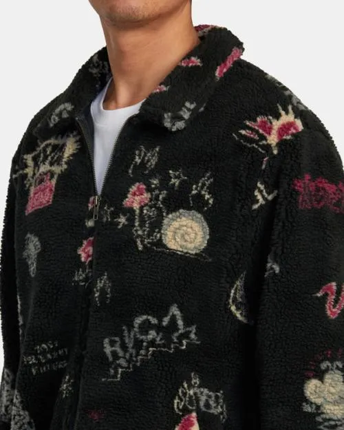 Rvca Groove ZipUp Sherpa Jacket Black Men Hoodies and Sweatshirts