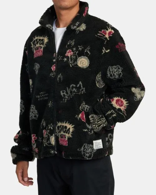 Rvca Groove ZipUp Sherpa Jacket Black Men Hoodies and Sweatshirts