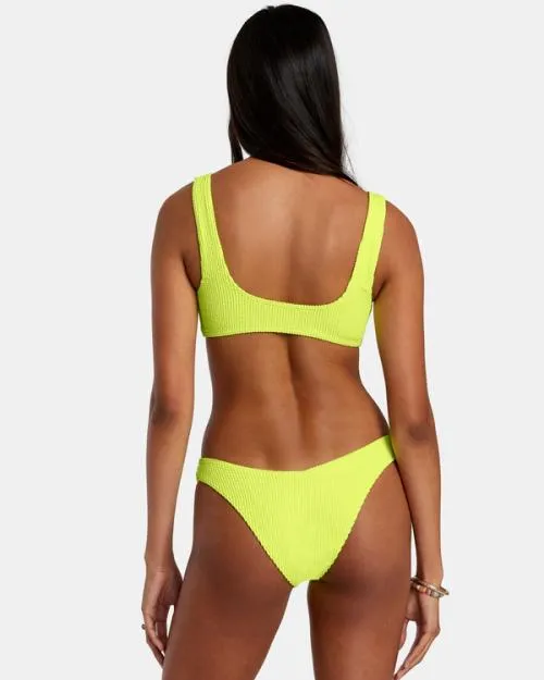 Rvca Grooves Texture High Leg Bikini Bottoms Neon Yellow Women Bikini Bottoms
