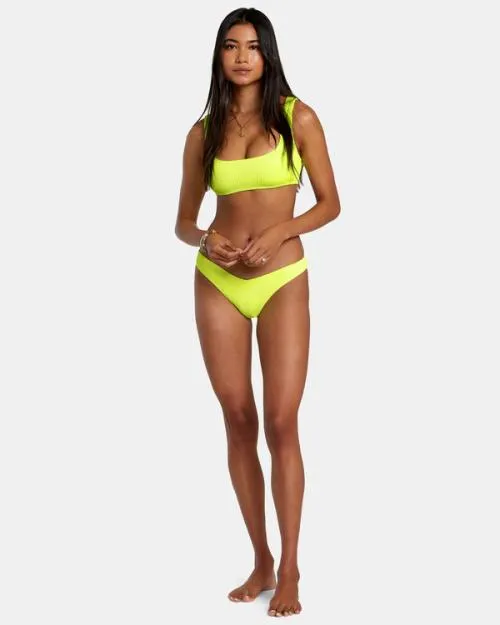Rvca Grooves Texture High Leg Bikini Bottoms Neon Yellow Women Bikini Bottoms
