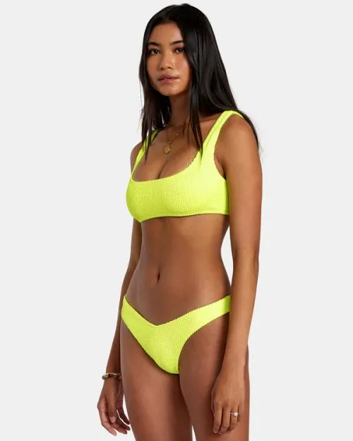 Rvca Grooves Texture High Leg Bikini Bottoms Neon Yellow Women Bikini Bottoms