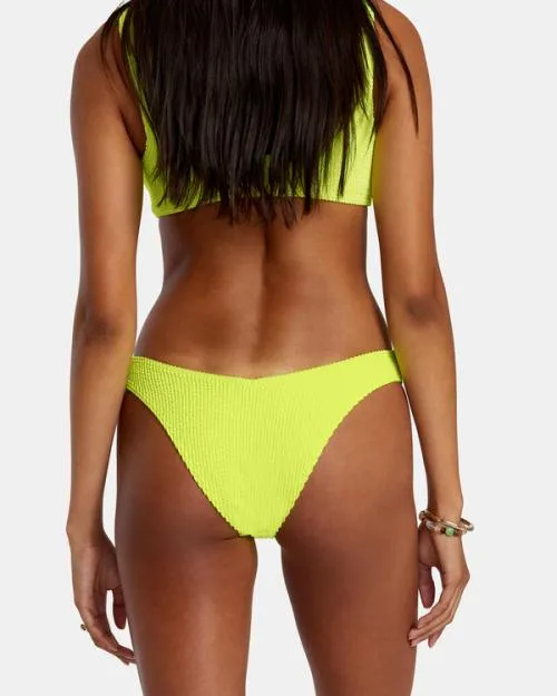 Rvca Grooves Texture High Leg Bikini Bottoms Neon Yellow Women Bikini Bottoms