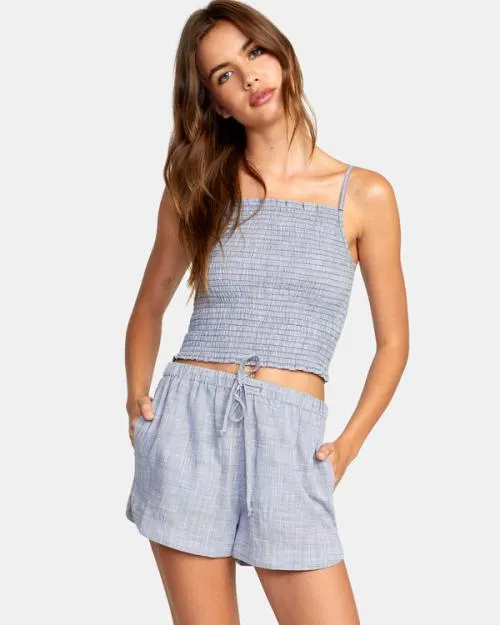 Rvca Houndstooth New Yume Drawcord Shorts Blue Grey Women Shorts and Skirts