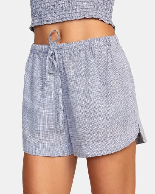 Rvca Houndstooth New Yume Drawcord Shorts Blue Grey Women Shorts and Skirts