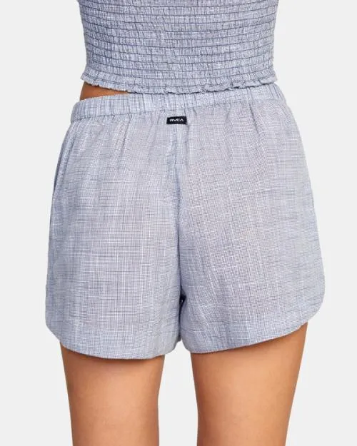 Rvca Houndstooth New Yume Drawcord Shorts Blue Grey Women Shorts and Skirts