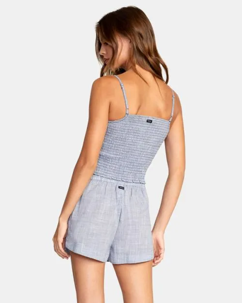 Rvca Houndstooth New Yume Drawcord Shorts Blue Grey Women Shorts and Skirts