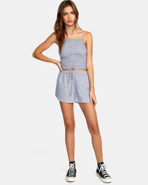 Rvca Houndstooth New Yume Drawcord Shorts Blue Grey Women Shorts and Skirts