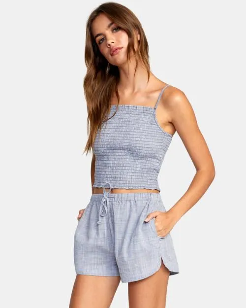 Rvca Houndstooth New Yume Drawcord Shorts Blue Grey Women Shorts and Skirts