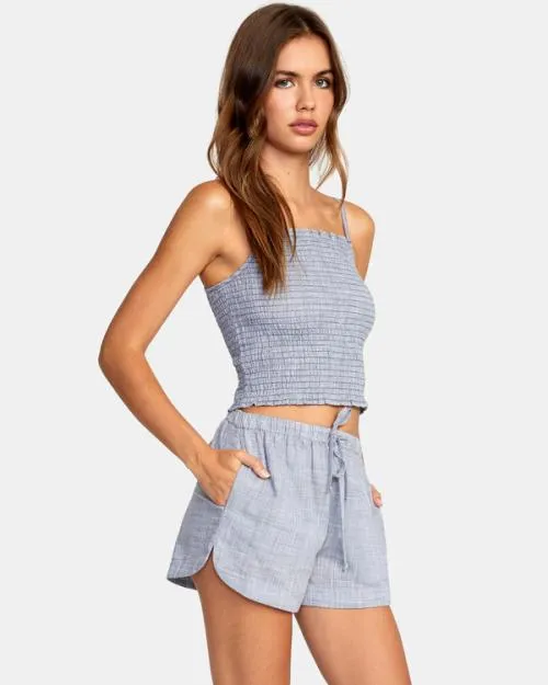 Rvca Houndstooth New Yume Drawcord Shorts Blue Grey Women Shorts and Skirts