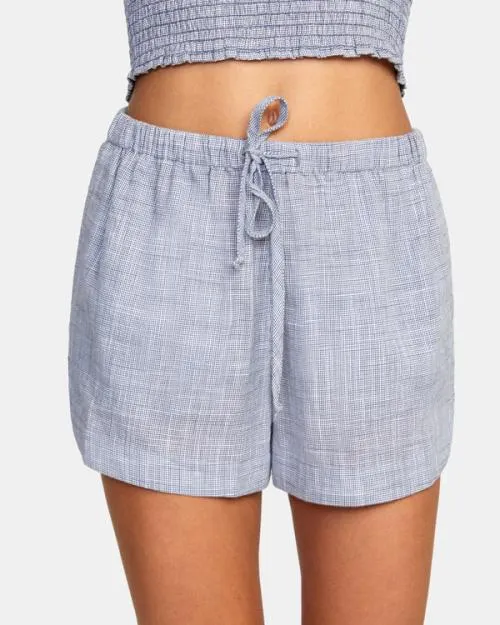 Rvca Houndstooth New Yume Drawcord Shorts Blue Grey Women Shorts and Skirts