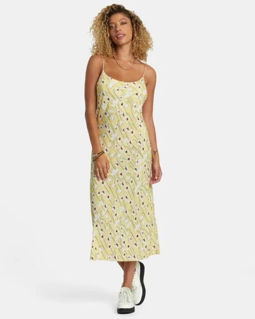 Rvca Maiden Midi Dress Golden Women Dresses and Rompers