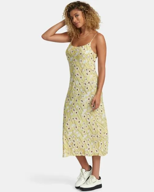 Rvca Maiden Midi Dress Golden Women Dresses and Rompers