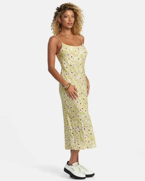 Rvca Maiden Midi Dress Golden Women Dresses and Rompers
