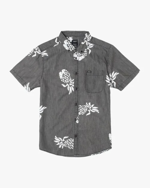 Rvca Neo Denim Short Sleeve Shirt Black Men Shirts and Flannels