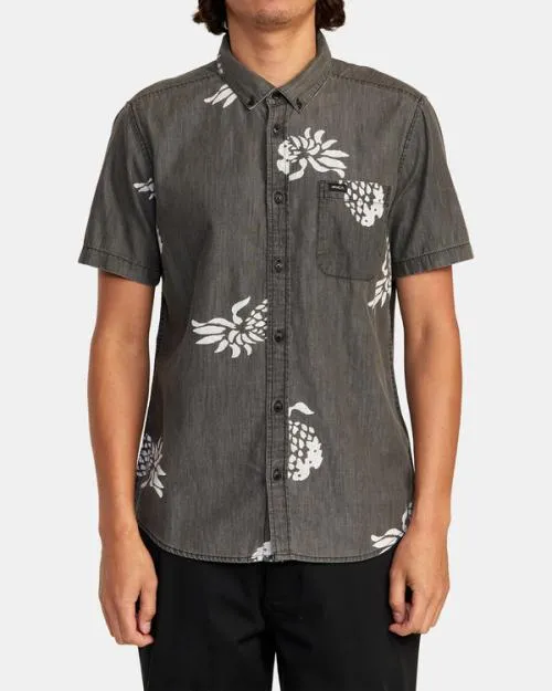 Rvca Neo Denim Short Sleeve Shirt Black Men Shirts and Flannels