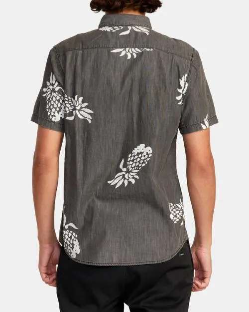 Rvca Neo Denim Short Sleeve Shirt Black Men Shirts and Flannels