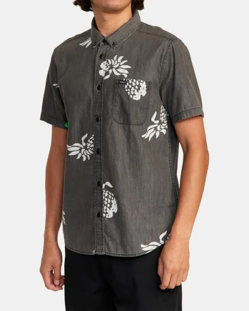 Rvca Neo Denim Short Sleeve Shirt Black Men Shirts and Flannels