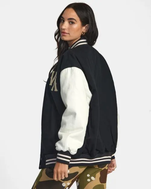 Rvca Packin Letterman Jacket Pirate Black Women Jackets