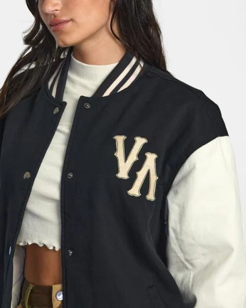 Rvca Packin Letterman Jacket Pirate Black Women Jackets
