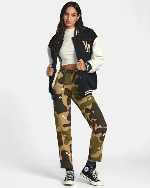 Rvca Packin Letterman Jacket Pirate Black Women Jackets