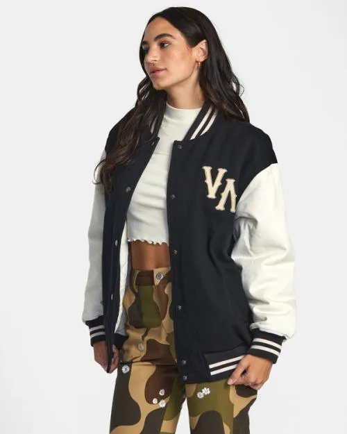 Rvca Packin Letterman Jacket Pirate Black Women Jackets