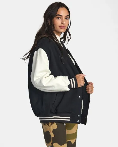 Rvca Packin Letterman Jacket Pirate Black Women Jackets