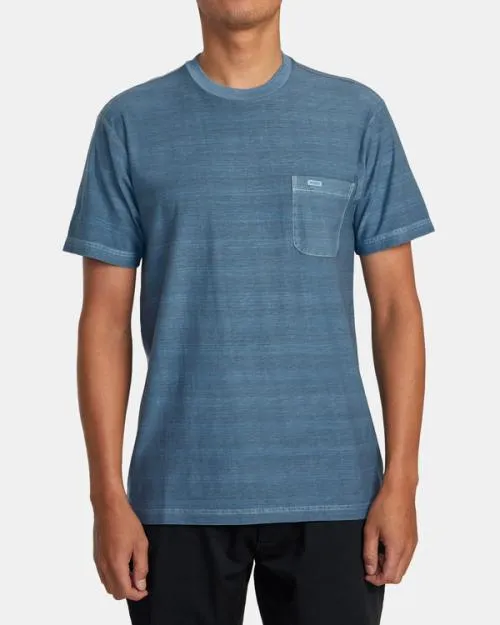 Rvca PTC Stripe TShirt Industrial Blue Men Short Sleeves