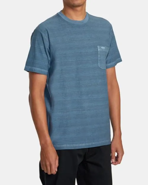 Rvca PTC Stripe TShirt Industrial Blue Men Short Sleeves