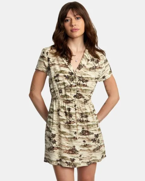 Rvca Rebound Mini Dress Cream Women Dresses and Rompers
