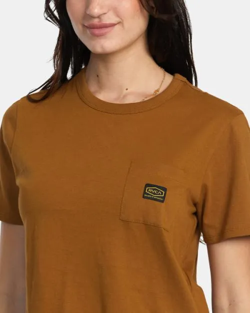 Rvca Recession Pocket TShirt Workwear Brown Women Tees and Tanks