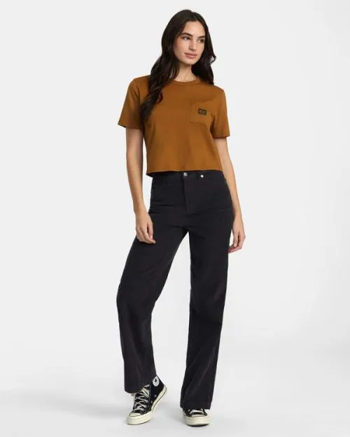 Rvca Recession Pocket TShirt Workwear Brown Women Tees and Tanks