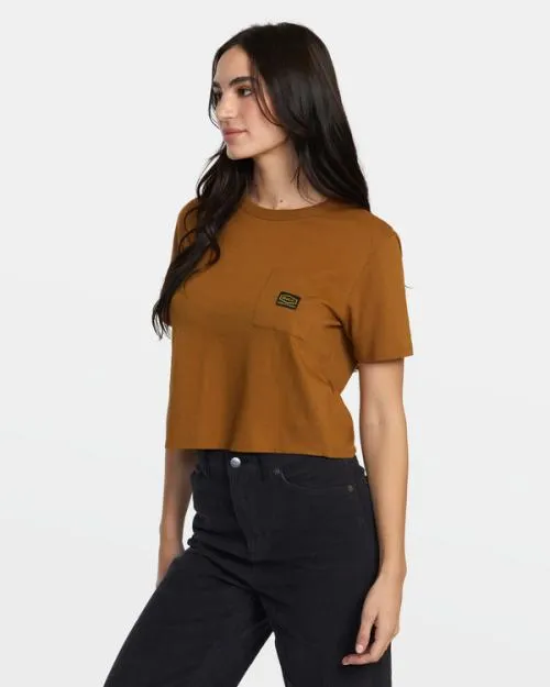 Rvca Recession Pocket TShirt Workwear Brown Women Tees and Tanks