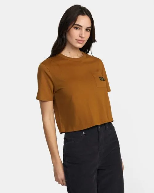 Rvca Recession Pocket TShirt Workwear Brown Women Tees and Tanks