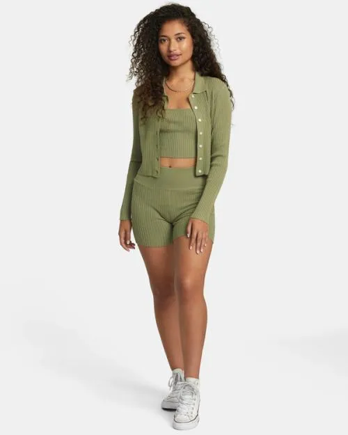 Rvca Rose Namajunas Fever Rib Knit Fitted Cardigan Aloe Women Tops