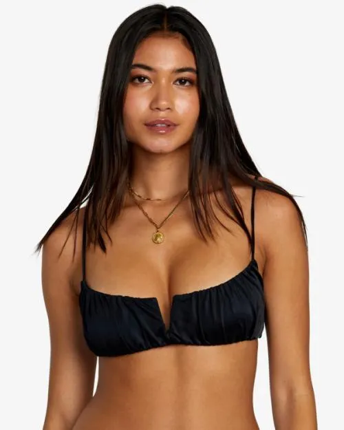 Rvca Solid Shirred VWire Bralette Bikini Top Black Women Bikini Tops