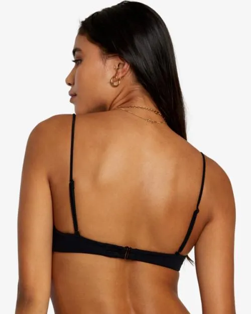 Rvca Solid Shirred VWire Bralette Bikini Top Black Women Bikini Tops