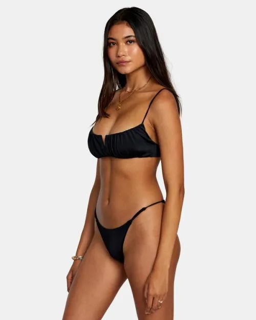 Rvca Solid Shirred VWire Bralette Bikini Top Black Women Bikini Tops