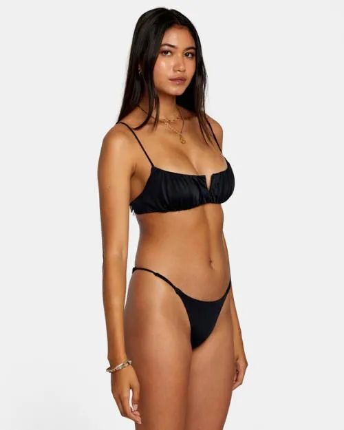 Rvca Solid Shirred VWire Bralette Bikini Top Black Women Bikini Tops