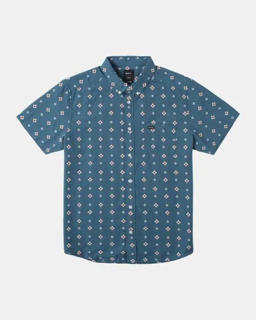 Rvca That039ll Do Dobby Short Sleeve Shirt Duck Blue Men Shirts and Flannels