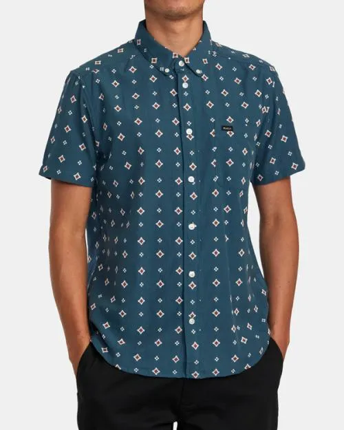 Rvca That039ll Do Dobby Short Sleeve Shirt Duck Blue Men Shirts and Flannels