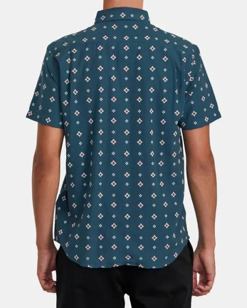 Rvca That039ll Do Dobby Short Sleeve Shirt Duck Blue Men Shirts and Flannels