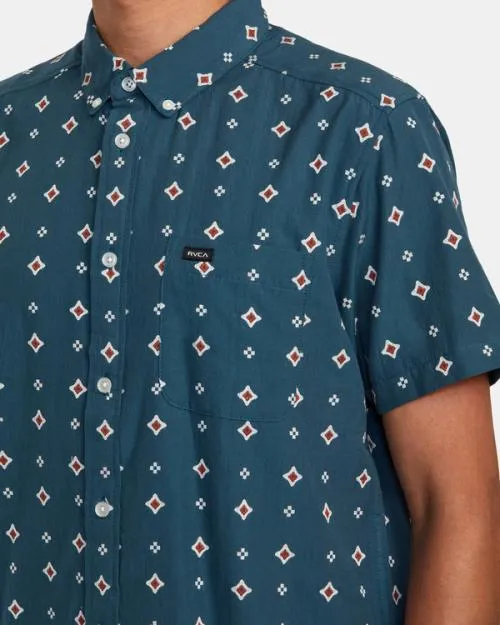 Rvca That039ll Do Dobby Short Sleeve Shirt Duck Blue Men Shirts and Flannels