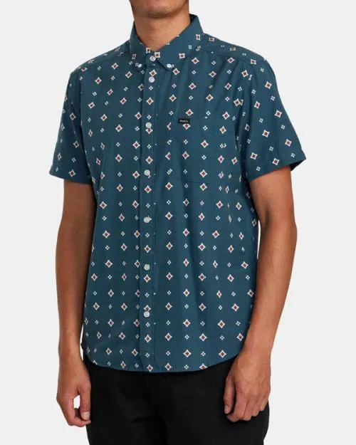 Rvca That039ll Do Dobby Short Sleeve Shirt Duck Blue Men Shirts and Flannels