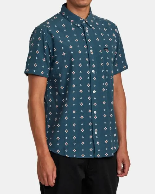 Rvca That039ll Do Dobby Short Sleeve Shirt Duck Blue Men Shirts and Flannels