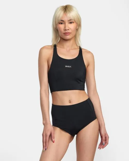 Rvca VA Essential Solid High Neck Racerback Swim Top Black SportWomen Bikini Tops