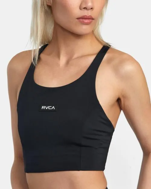 Rvca VA Essential Solid High Neck Racerback Swim Top Black SportWomen Bikini Tops