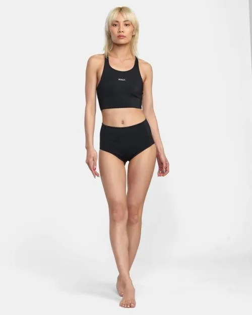 Rvca VA Essential Solid High Neck Racerback Swim Top Black SportWomen Bikini Tops