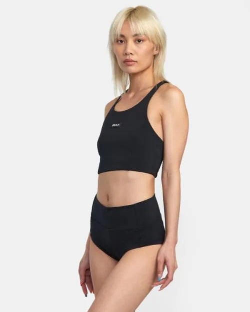 Rvca VA Essential Solid High Neck Racerback Swim Top Black SportWomen Bikini Tops