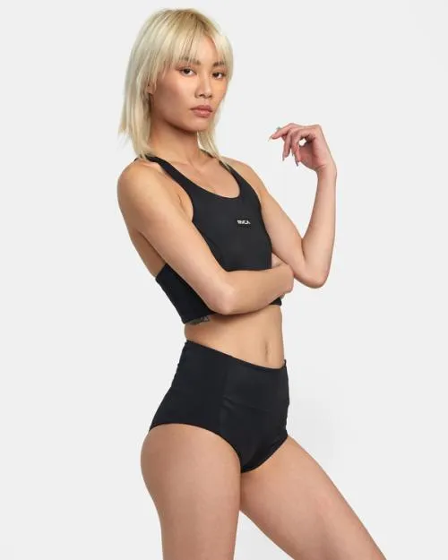 Rvca VA Essential Solid High Neck Racerback Swim Top Black SportWomen Bikini Tops